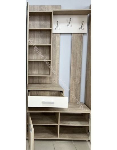 Вешалка с зеркалом "Граф" (левое исполнение) Перламутр/Дуб баррик