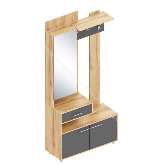 Вешалка с зеркалом "Граф" (левое исполнение) Тёмно серый/Дуб золотистый