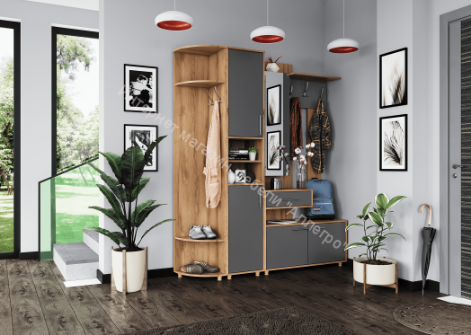 Вешалка с зеркалом "Граф" (левое исполнение) Тёмно серый/Дуб золотистый