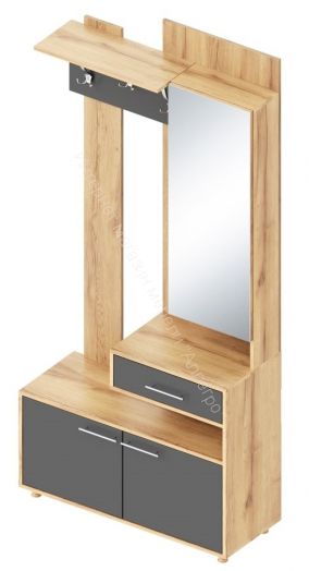 Вешалка с зеркалом "Граф" (правое исполнение) Тёмно серый/Дуб золотистый