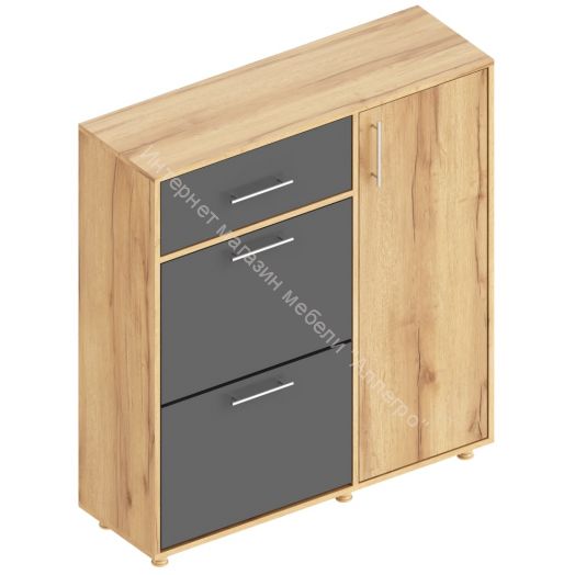 Обувница "Граф" 3-х створчатая с ящиком Тёмно серый/Дуб золотистый