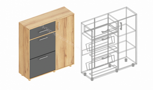 Обувница "Граф" 3-х створчатая с ящиком Тёмно серый/Дуб золотистый