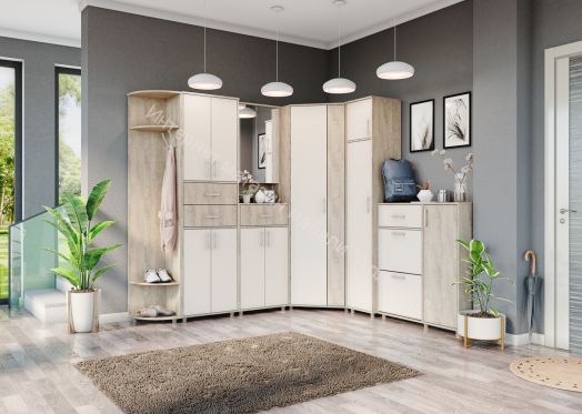 Обувница "Граф" 3-х створчатая с ящиком Перламутр/Дуб баррик