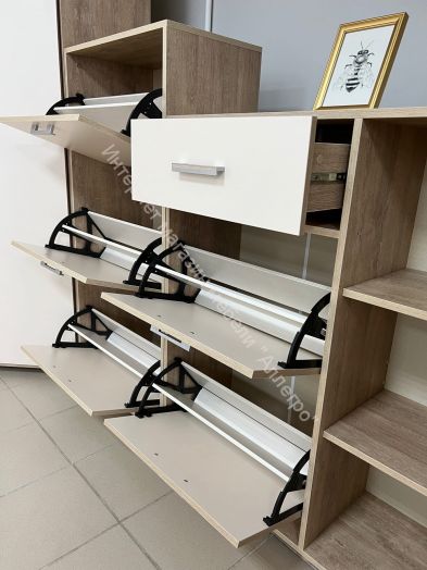 Обувница "Граф" 3-х створчатая Перламутр/Дуб баррик