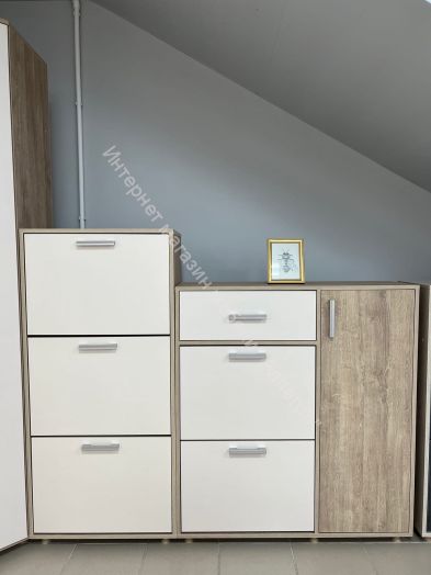 Обувница "Граф" 3-х створчатая Перламутр/Дуб баррик