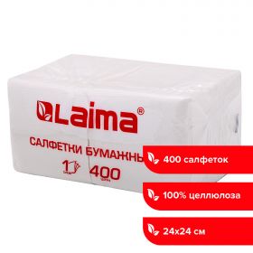 Салфетки бумажные 400 шт., 24×24 см, «Big Pack», белые, 100% целлюлоза, LAIMA, 114724