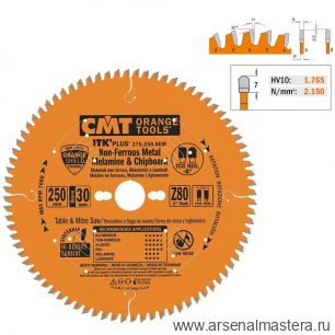 Новинка! Диск пильный по алюминию 250 x 2.6 / 1.8 x 30  Z 80 TCG NEG минус 6 градусов CMT 276.250.80M