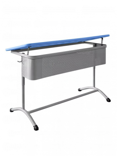 Стол ученический регулируемый двухместный с наклонной столешницей (Антивандальный Белый пластик)