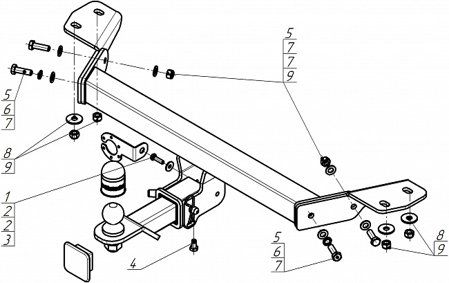 Фаркоп с оцинк. шаром Haval Dargo 2022- съемное крепление шара под американский квадрат