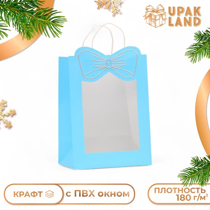 Пакет подарочный новогодний с оком "Бант", 30 х 22 х 14 см.