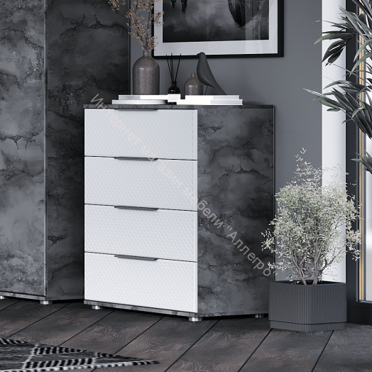 Комод с 4 ящиками "Лео 2" Софт Айс (белый)/Айрон Рок