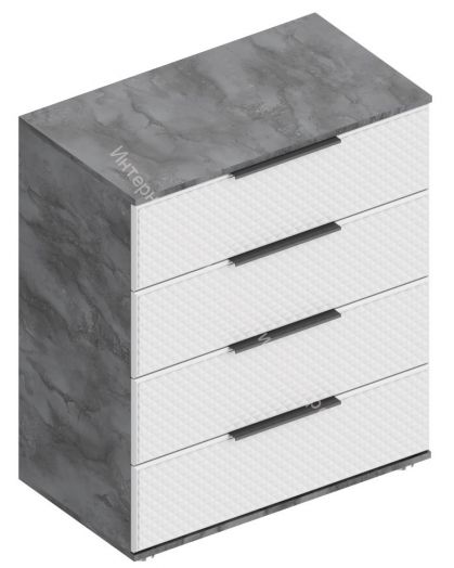 Комод с 4 ящиками "Лео 2" Софт Айс (белый)/Айрон Рок