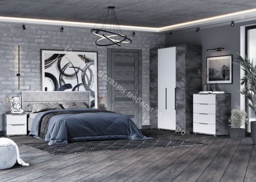 Комод с 4 ящиками "Лео 2" Софт Айс (белый)/Айрон Рок