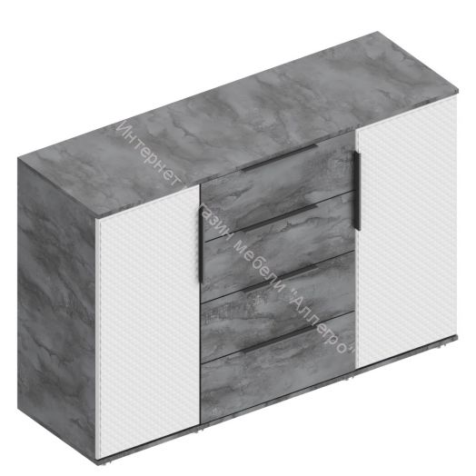 Комод 2 ств. с 4 ящиками "Лео 2" Софт Айс (белый)/Айрон рок