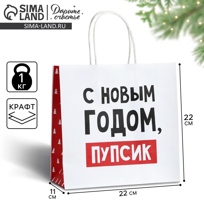 Пакет подарочный новогодний «С Новым годом, пупсик», 22 х 22 х 11 см