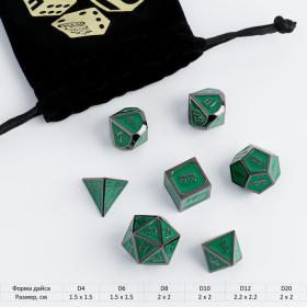 Кости игральные, дайсы для D&D (Dungeons and Dragons, ДнД), серия: D&D, "Изумруд", 7 шт