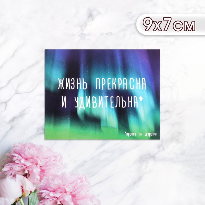 Мини-открытка "Жизнь прекрасна и удивительна, просто ты дурачок" 9 х 7 см