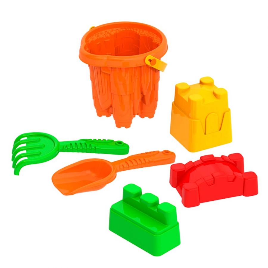 Набор для песка №105 (ведро, лопатка, грабли, 3 формочки)