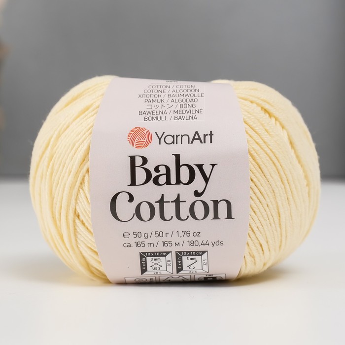 Пряжа для вязания спицами, крючком YarnArt, Baby cotton, 50% акрил, 50% хлопок, 165 м/50 г, (402 суровый)