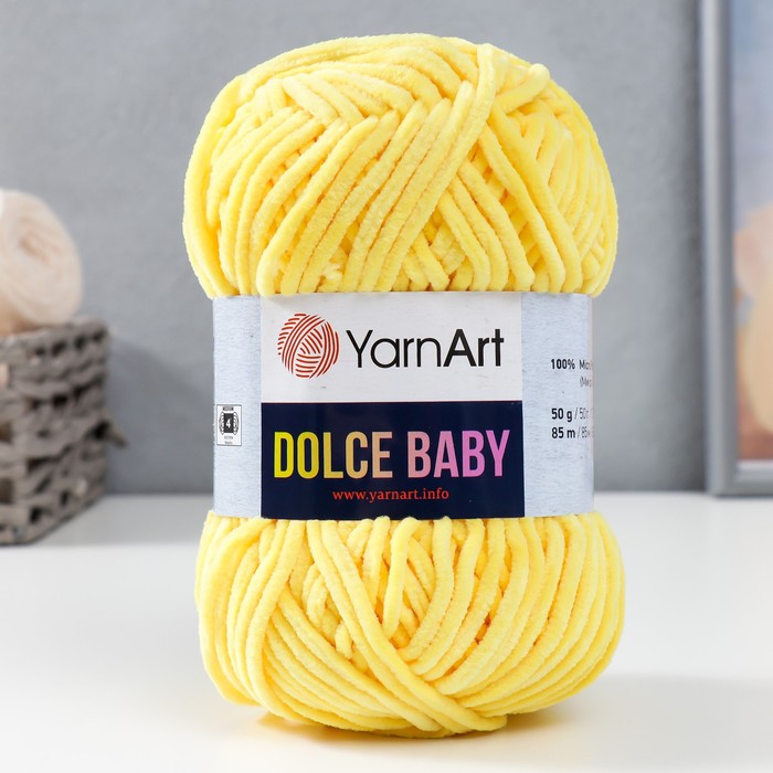 Плюшевая пряжа для вязания спицами, крючком YarnArt, Dolce Baby, 100% микрополиэстер, 85 м/50 г, (761 лимон)