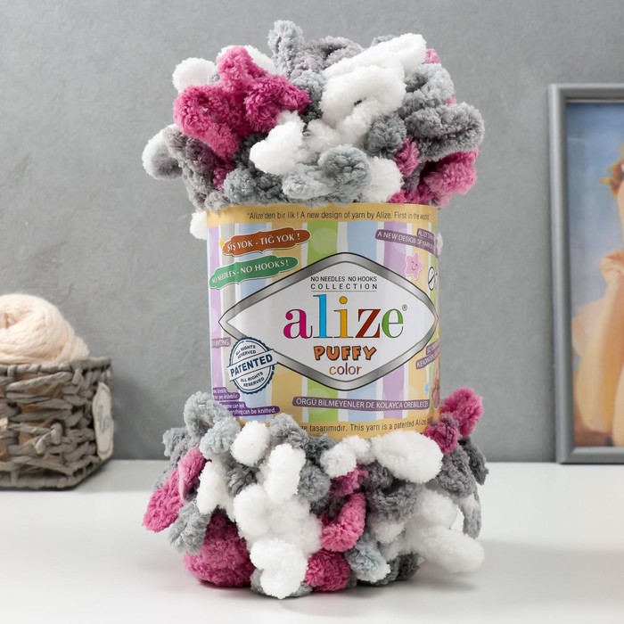 Плюшевая пряжа для вязания руками ALIZE, Puffy color, 100 % микрополиэстер, 9 м/100 г, (6070)