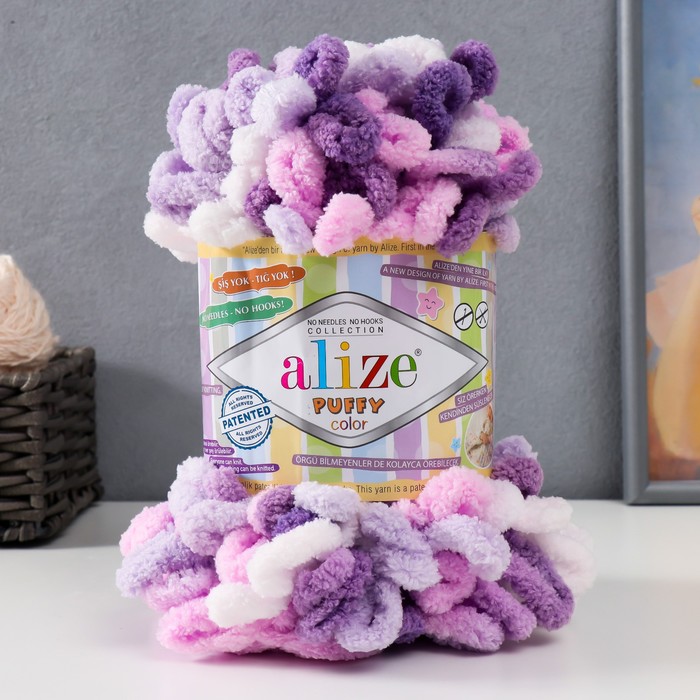 Плюшевая пряжа для вязания руками ALIZE, Puffy color, 100 % микрополиэстер, 9 м/100 г, (6305)