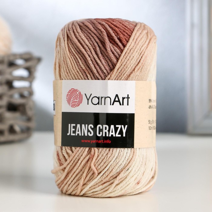 Пряжа для вязания спицами, крючком YarnArt, Jeans crazy, 55% хлопок, 45% акрил, 160 м/50 г, (8201 принт)