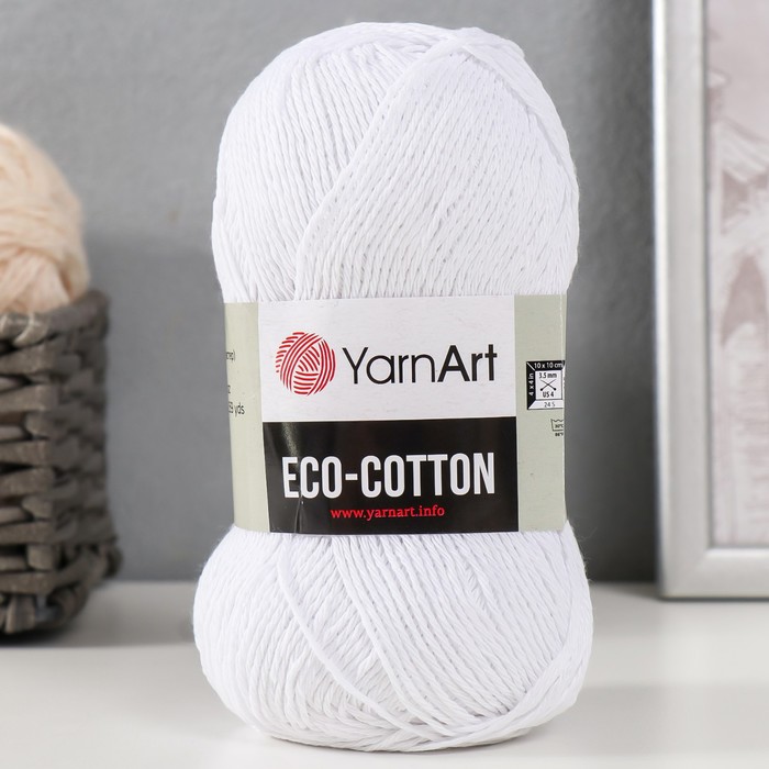 Пряжа для вязания спицами, крючком YarnArt, Eco Cotton, 80% хлопок, 20% полиэстер, 220 м/100 г, (760 ультрабелый)