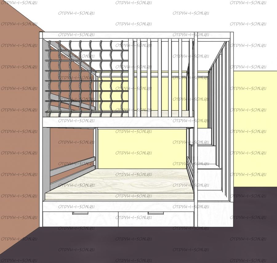 Кровать двухъярусная Домик Fairy Land Sky №5, Массив