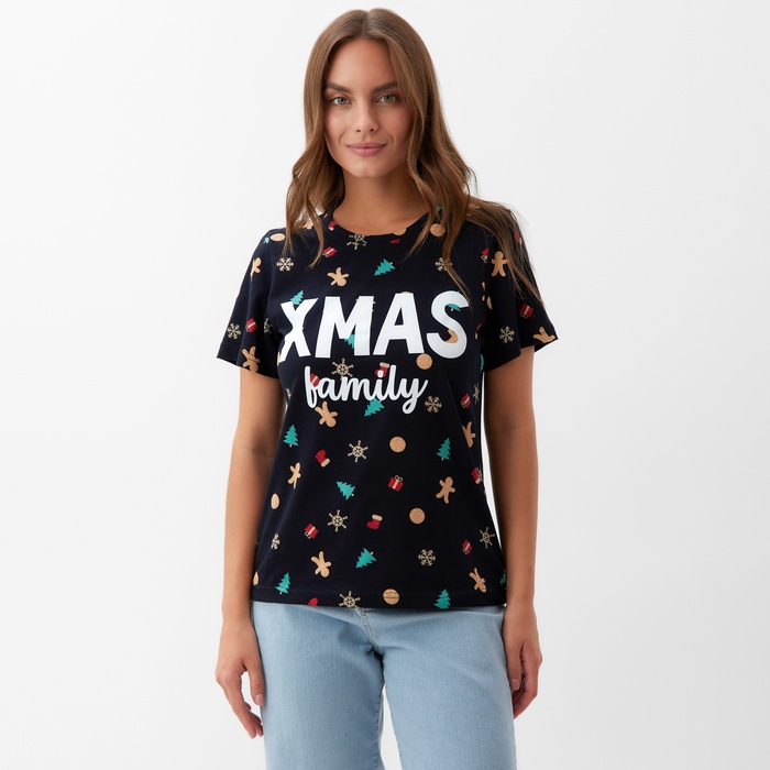 Футболка женская KAFTAN "Xmas family" размер 40-42, черный