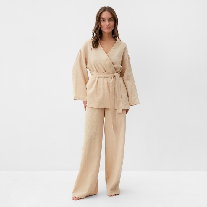 Комплект женский (рубашка на запах, брюки) KAFTAN Basic размер 40-42, бежевый