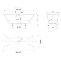 Встраиваемая ванна Knief Shape с щелевым сливом переливом click-clack 190x90x60 cм 0600-777-01 схема 2