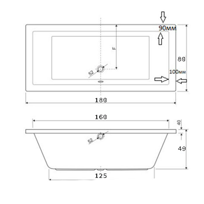 Встраиваемая ванна Knief Plane Fit с ножками 180x80 см 35.064.00..0000 схема 2