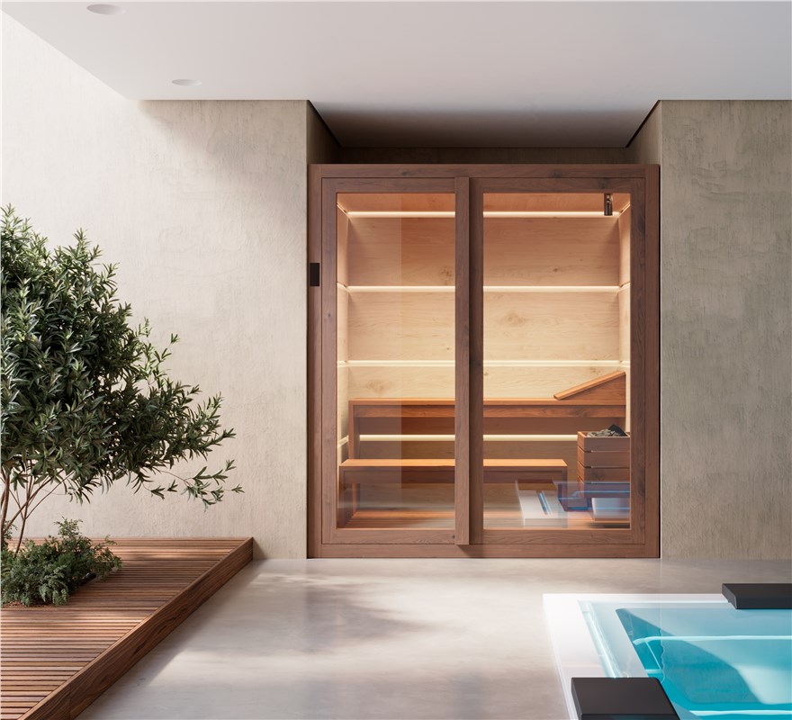 Изображение Сауна Gruppo Treesse Aura с 1 стеклянной панелью 200х200х216