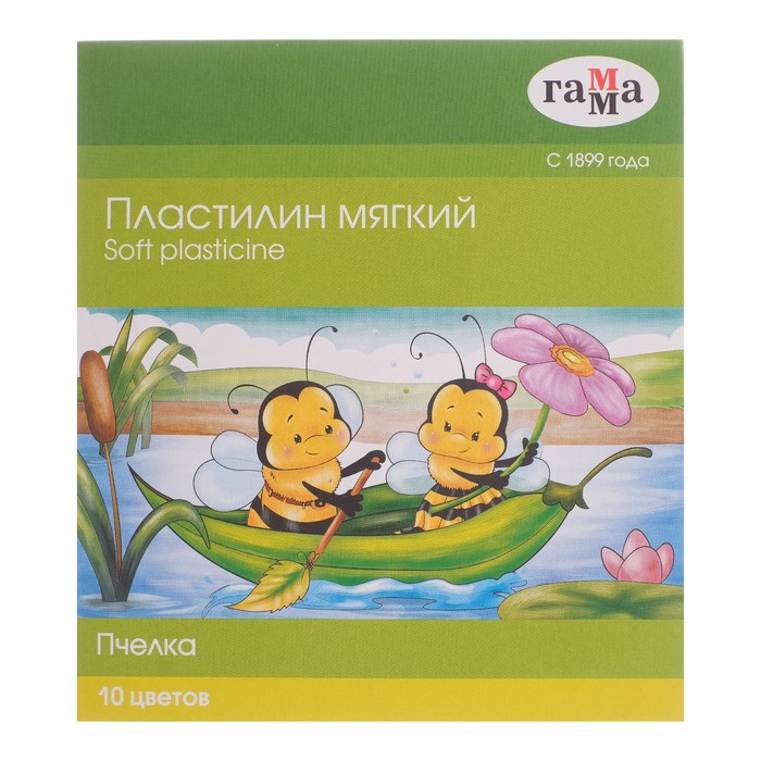 Пластилин мягкий (восковой) 10 цветов 150 г Гамма "Пчелка", со стеком, картонная упаковка 280031Н