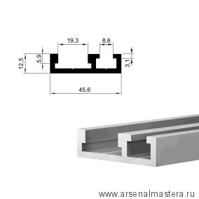 Новинка! Профиль - шина 45,6 мм, анодированная, цвет матовый серебристый 1 м Woodwork TR045.1000