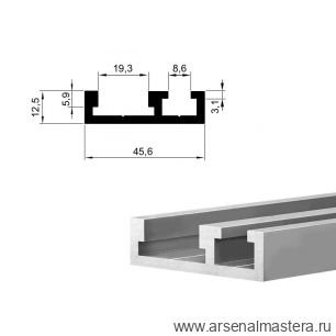 Новинка! Профиль - шина 45,6 мм, анодированная, цвет матовый серебристый 1 м Woodwork TR045.1000