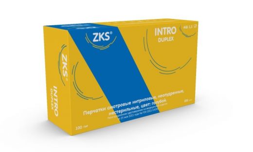 Перчатки "ZKS" нитриловые "Intro Duplex" голубые (вес штуки М - 3,0 г) 100пар