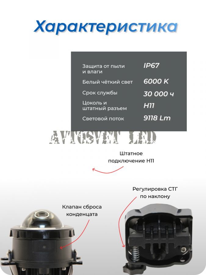 Фары BI-LED ПТФ ASF23-55W COMBO с границей света