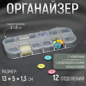 Органайзер для декора, 12 отделений с номерами, 13 ? 5 ? 1,3 см, цвет прозрачный