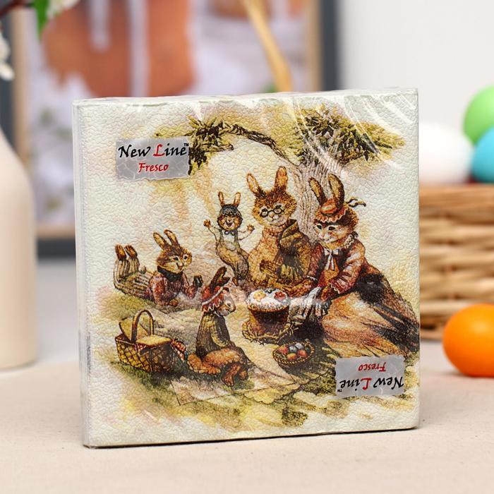 Пасхальные салфетки бумажные New Line Fresco «Пасхальные зайцы», 2 слоя, 33х33 см, 20 шт