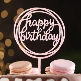 Топпер "Happy Birthday", светло-розовый