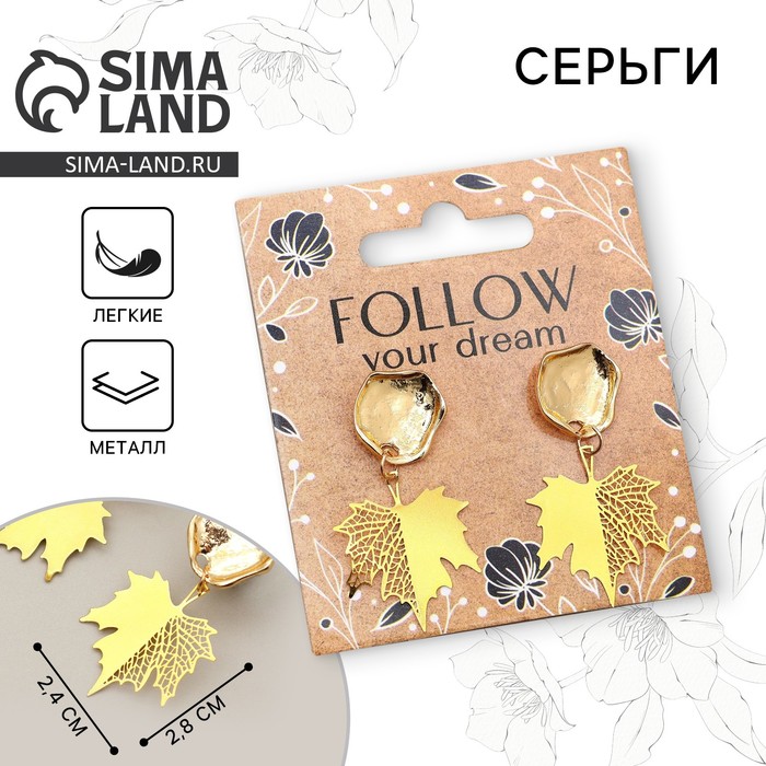 Серьги «Follow your dream», 2.5 х 4 см