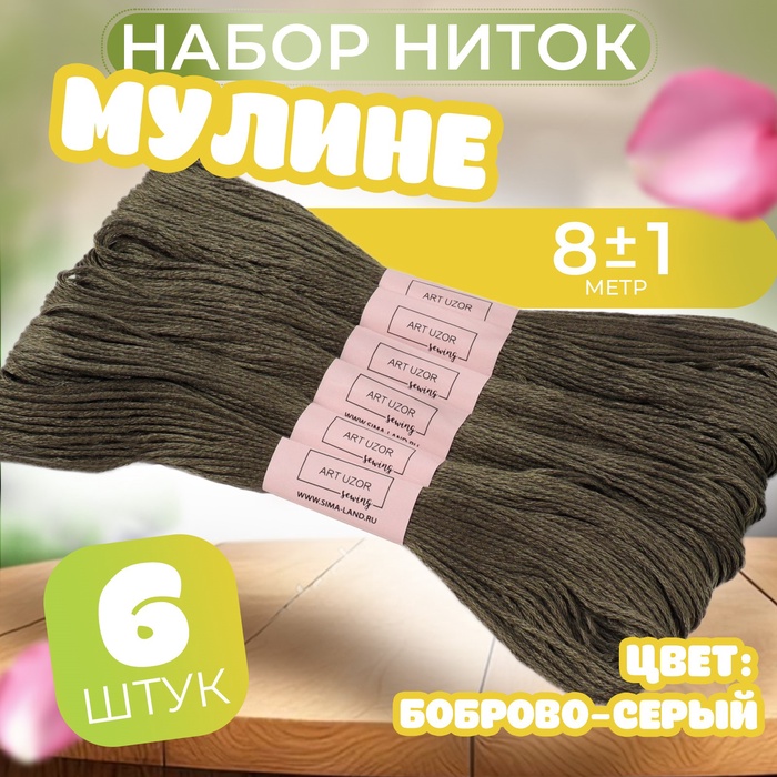 Набор ниток мулине №645, 8 ± 1 м, 6 шт, цвет боброво-серый