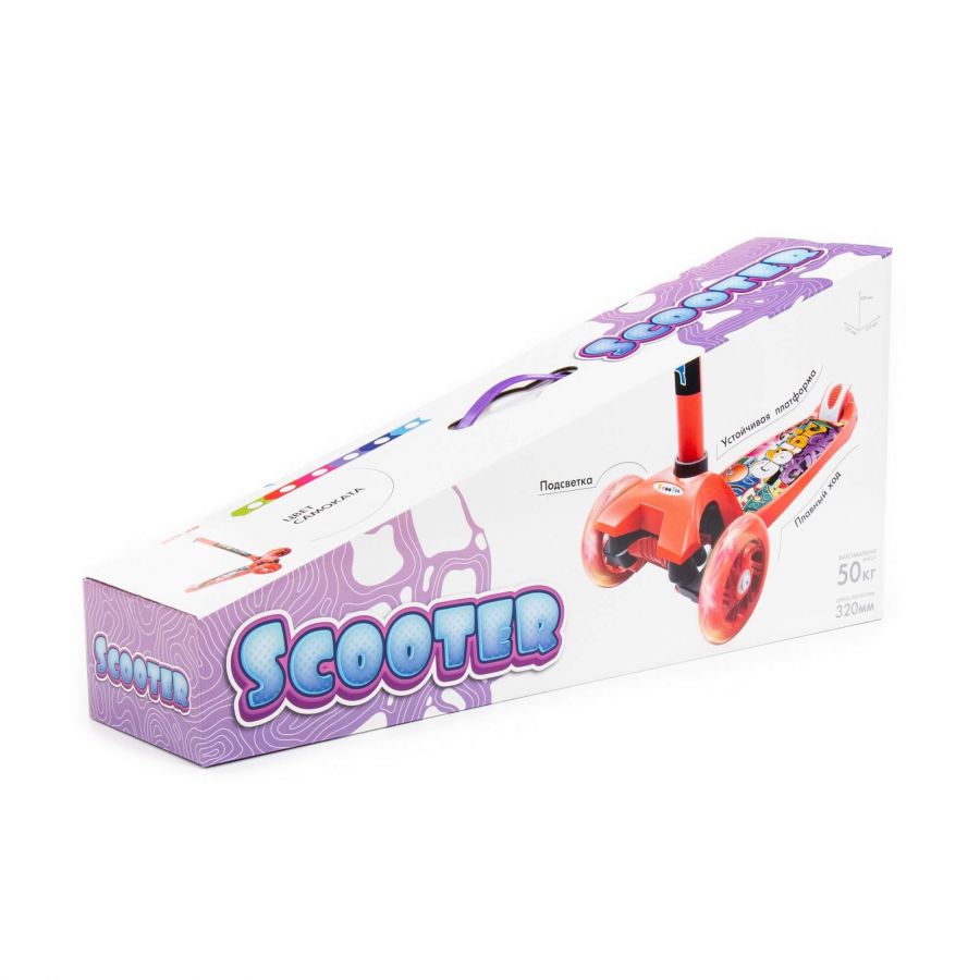 0072 Детский самокат (с наклейкой V1) (фиолетовый) (в коробке)