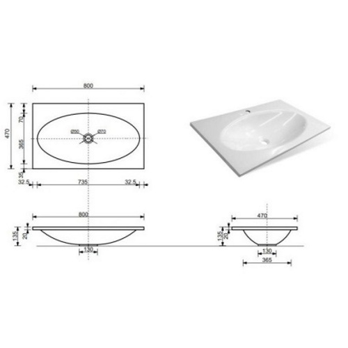 Накладная раковина Эстет Malta Luxe 80x47 ФР-00014692 ФОТО