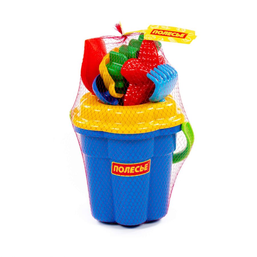 Набор №362: ведро-цветок большое, ситечко-цветок большое, лопатка №5, грабельки №5, формочки 4 шт