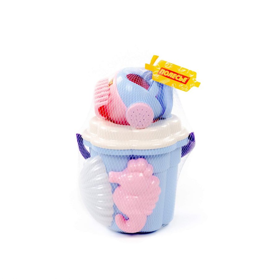 Набор №651 сафари: ведро-цветок большое, ситечко-цветок большое, лопатка №5, грабельки №5, формочки (ракушка №1 + морской конёк), лейка малая №4