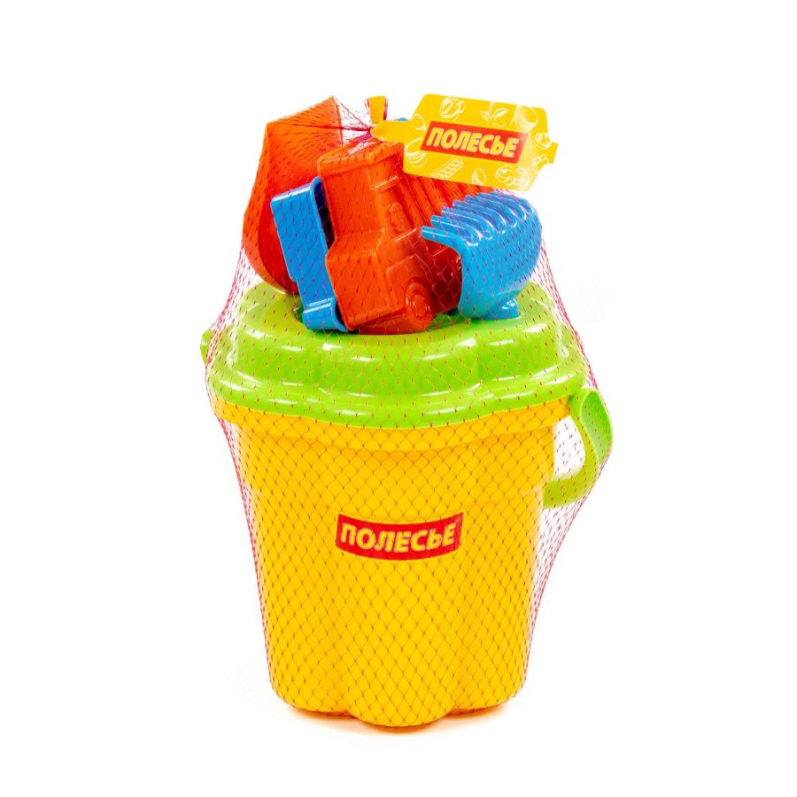 Набор №76: ведро-цветок большое, ситечко-цветок большое, лопатка №5, грабельки №5, формочки (самосвал + паровоз)