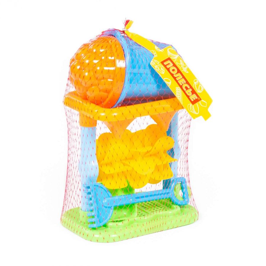 Набор №347: песочная мельница №2 с основанием, ведро-цветок малое, лопатка малая №3, грабельки малые №3, 1 формочка